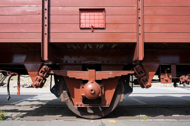 istock Railroad car wheels close up 1269924764