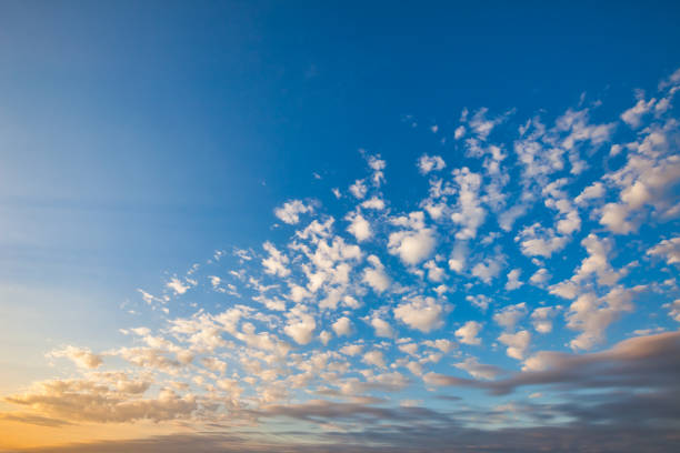 sunset sky skyscape cumulus humilis clouds - cumulus humilis imagens e fotografias de stock
