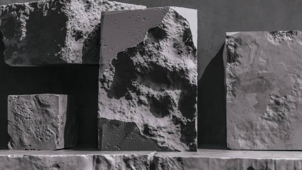 istock Stone block shapes, rough textured rock pieces cave grunge wall. 3d rendering 1269929491