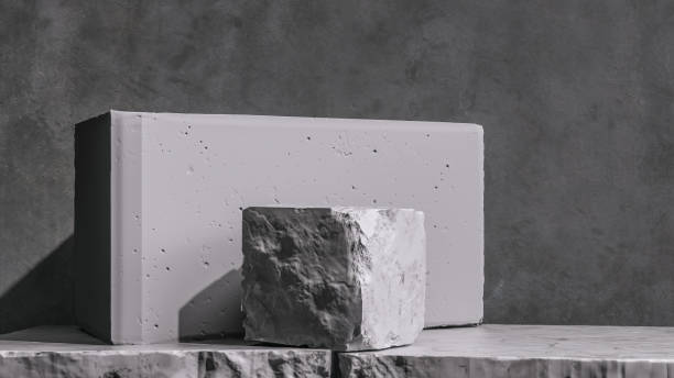 istock Stone block shapes, rough textured rock pieces cave grunge wall. 3d rendering 1269930444