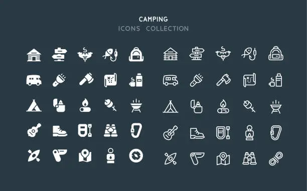 Vector illustration of Flat & Line Camping Icons
