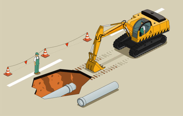 illustrazioni stock, clip art, cartoni animati e icone di tendenza di in costruzione - earth mover bulldozer construction scoop