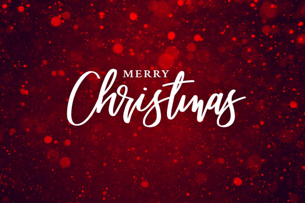 Merry Christmas Text Over Red Glitter Snow Particle Background Merry Christmas Text Over Red Glitter Snow Particle Background Texture calligraphy photos stock pictures, royalty-free photos & images
