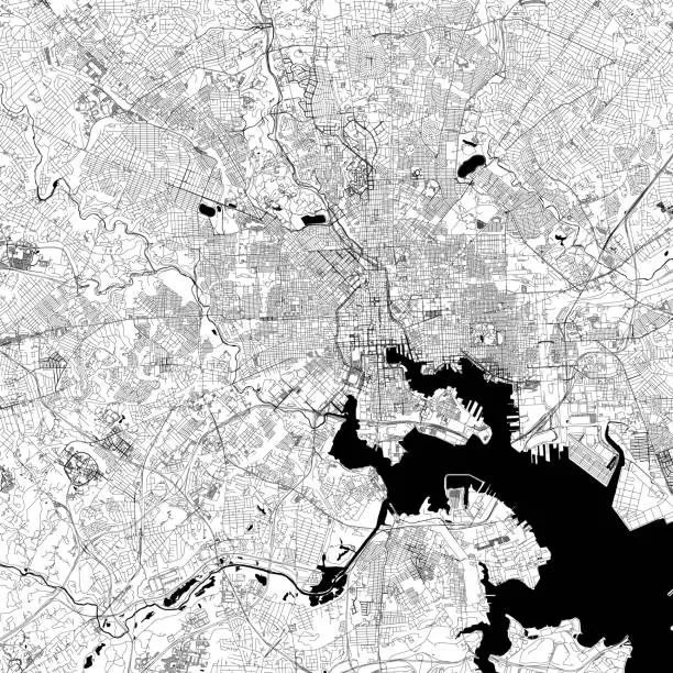 Vector illustration of Baltimore, Maryland, USA Vector Map