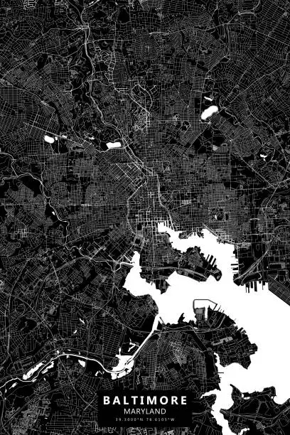 Vector illustration of Baltimore, Maryland, USA Vector Map