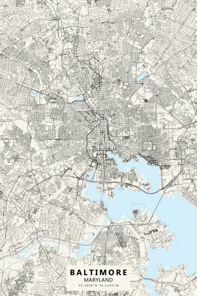 Vector illustration of Baltimore, Maryland, USA Vector Map
