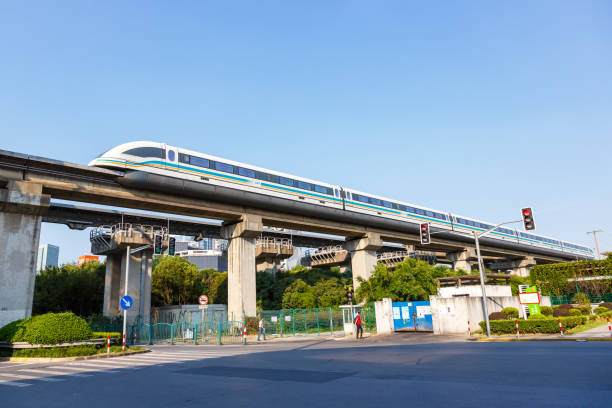 Shanghai Transrapid Maglev magnetic levitation train station traffic transport in China Shanghai, China - September 27, 2019: Shanghai Transrapid Maglev magnetic levitation train station traffic transport in China. maglev train stock pictures, royalty-free photos & images