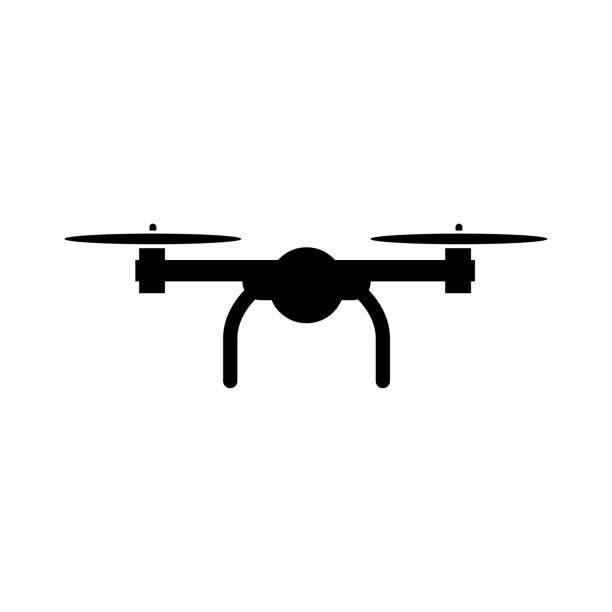 quadcopter-symbol, fliegendes drohnen-logo isoliert auf weißem hintergrund - drohne stock-grafiken, -clipart, -cartoons und -symbole
