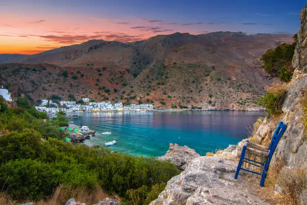 Photo of Greek village of Loutro, Chania, Crete, Greece.