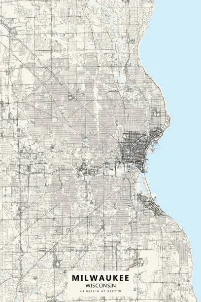 Vector illustration of Milwaukee, Wisconsin, USA Vector Map