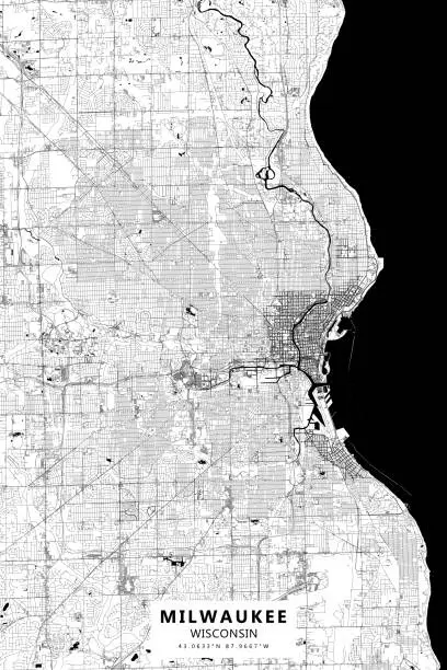 Vector illustration of Milwaukee, Wisconsin, USA Vector Map