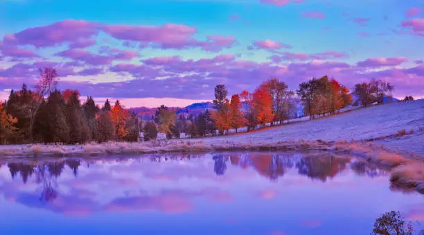 Photo of EARLY MORNING FROST COVERS THE AUTUMN COUNTYSIDE OF VERMONT