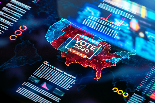 US vote 2020 infographic on digital background