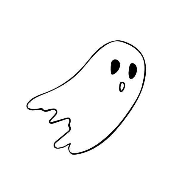 illustrazioni stock, clip art, cartoni animati e icone di tendenza di icona vettoriale del doodle di halloween volante fantasma - ghost