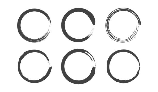 그런지 원형 세트. 브러쉬 페인트 벡터 일러스트레이션 - design element circle computer graphic coffee stock illustrations