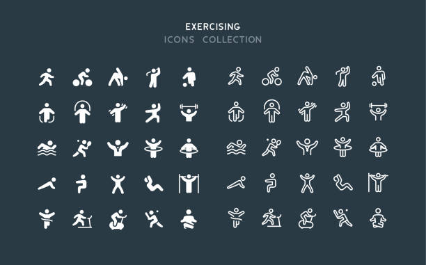 Flat & Line Fitness Sport Exercising Icons Set of sport exercising vector icons. Flat design & line editable stroke. active lifestyle stock illustrations