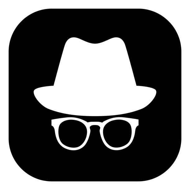 Disguise Face Icon Vector icon of a white hat and glasses face on a black background. neighborhood crime watch stock illustrations