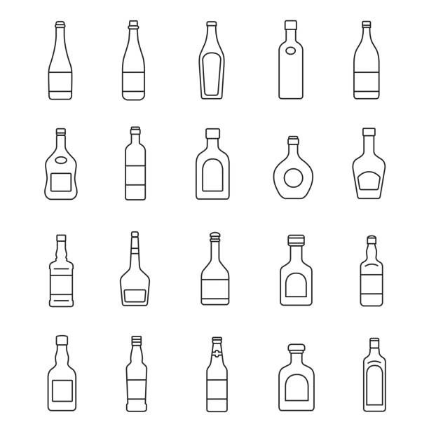 illustrazioni stock, clip art, cartoni animati e icone di tendenza di set di icone bottiglia di vetro - silhouette vodka bottle glass