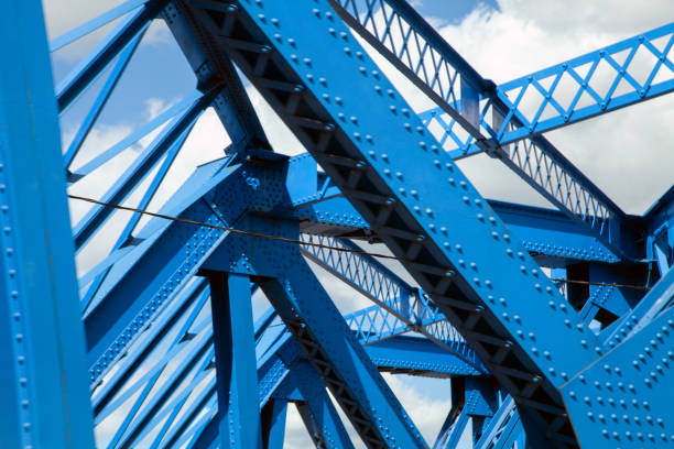 stahlbrücke - blue bridge stock-fotos und bilder