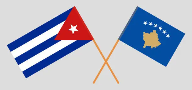 Vector illustration of Crossed flags of Kosovo and Cuba