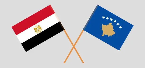 Vector illustration of Crossed flags of Kosovo and Egypt