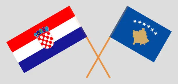 Vector illustration of Crossed flags of Kosovo and Croatia