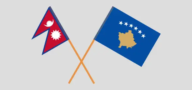 Vector illustration of Crossed flags of Kosovo and Nepal