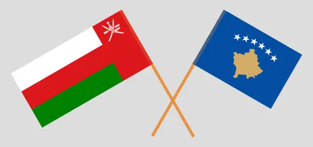 Vector illustration of Crossed flags of Kosovo and Oman