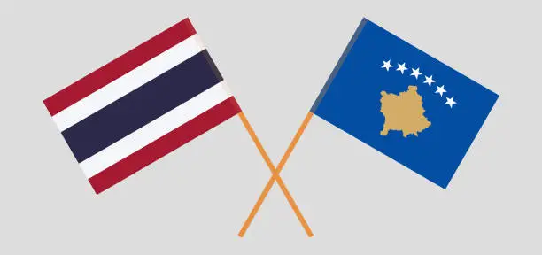 Vector illustration of Crossed flags of Kosovo and Thailand