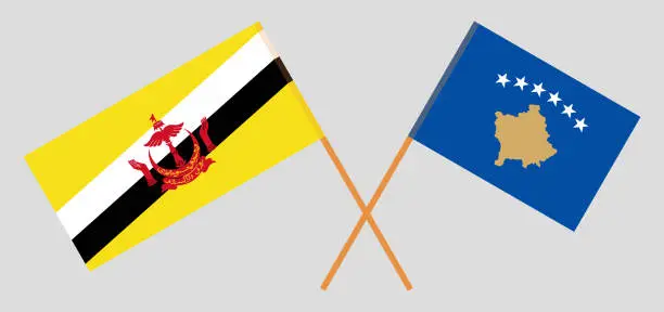 Vector illustration of Crossed flags of Kosovo and Brunei