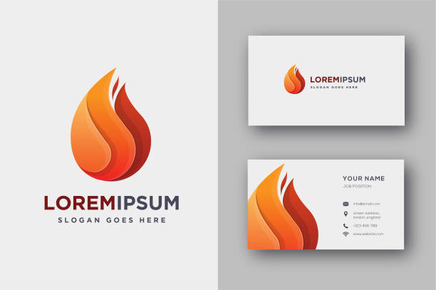 Fire vector icon and business card template Fire vector icon and business card template 3d corporate logo stock illustrations