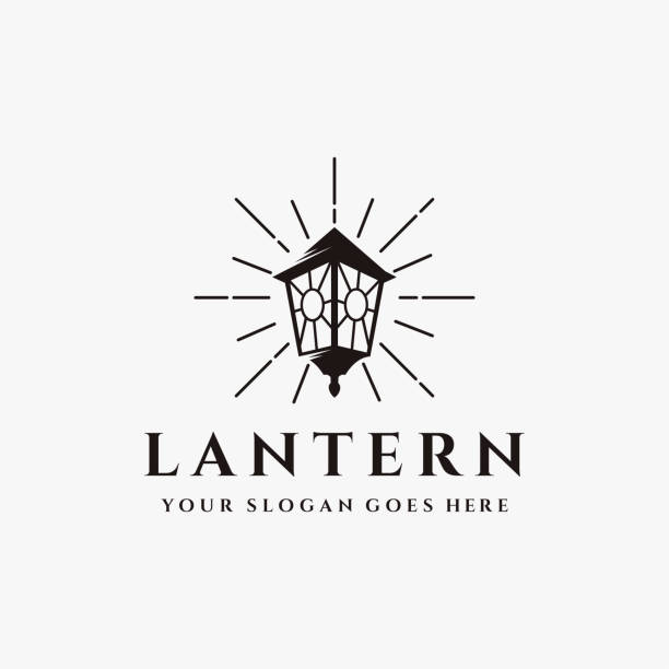 vintage shinning lantern icon vector template, lead the way illustration design