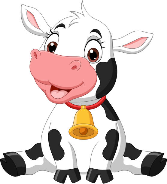 Cute Baby Cow Cartoon Sitting Stock Illustration - Download Image Now - Cow  Bell, Animal, Livestock - iStock