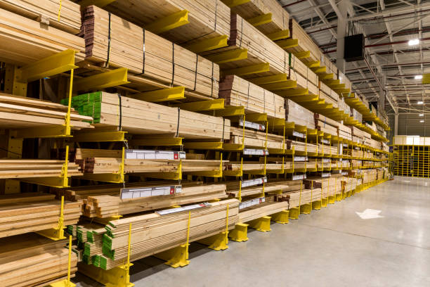 istock Perspective of Warehouse with materials for construction. 1269984751