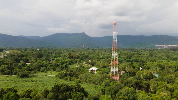 istock Aerial view telecommunication tower in village 1269990097