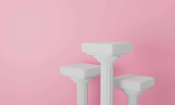 istock 3d render of pillar column on pastel background abstract. Ancient roman. Architecture classic white pedestal table or podium stand in pink room studio. Antique interior design for display product. 1269990850