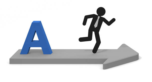 istock The letter A. Three-dimensional arrow. Businessman running. Select A course. 1269992563