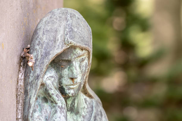 Women statue embedded in a marble top