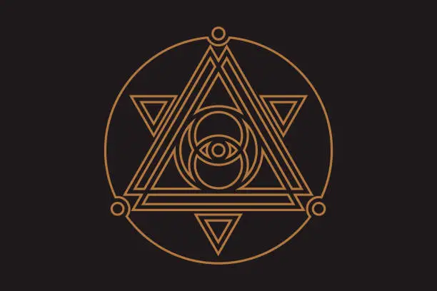 Vector illustration of All-seeing eye of god in sacred geometry triangle, masonic sign and illuminati symbol