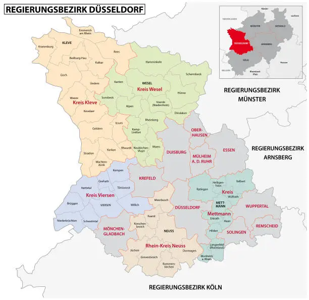 Vector illustration of administrative vector map of the Dusseldorf region in German language, North Rhine-Westphalia, Germany.jpg