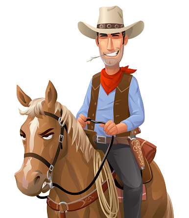 Cowboy Riding A Horse Stock Illustration - Download Image Now - Cowboy,  Wild West, Cartoon - iStock