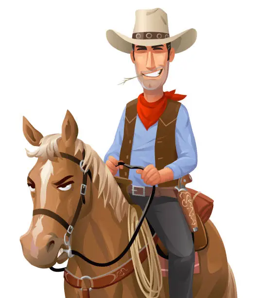 Vector illustration of Cowboy Riding A Horse