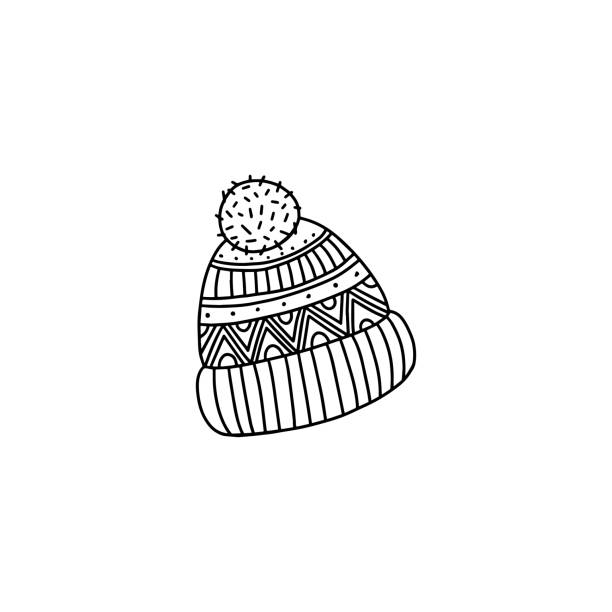 dzianinowy, liniowy, czarno-biały, czapka zimowa. - propeller beanie stock illustrations
