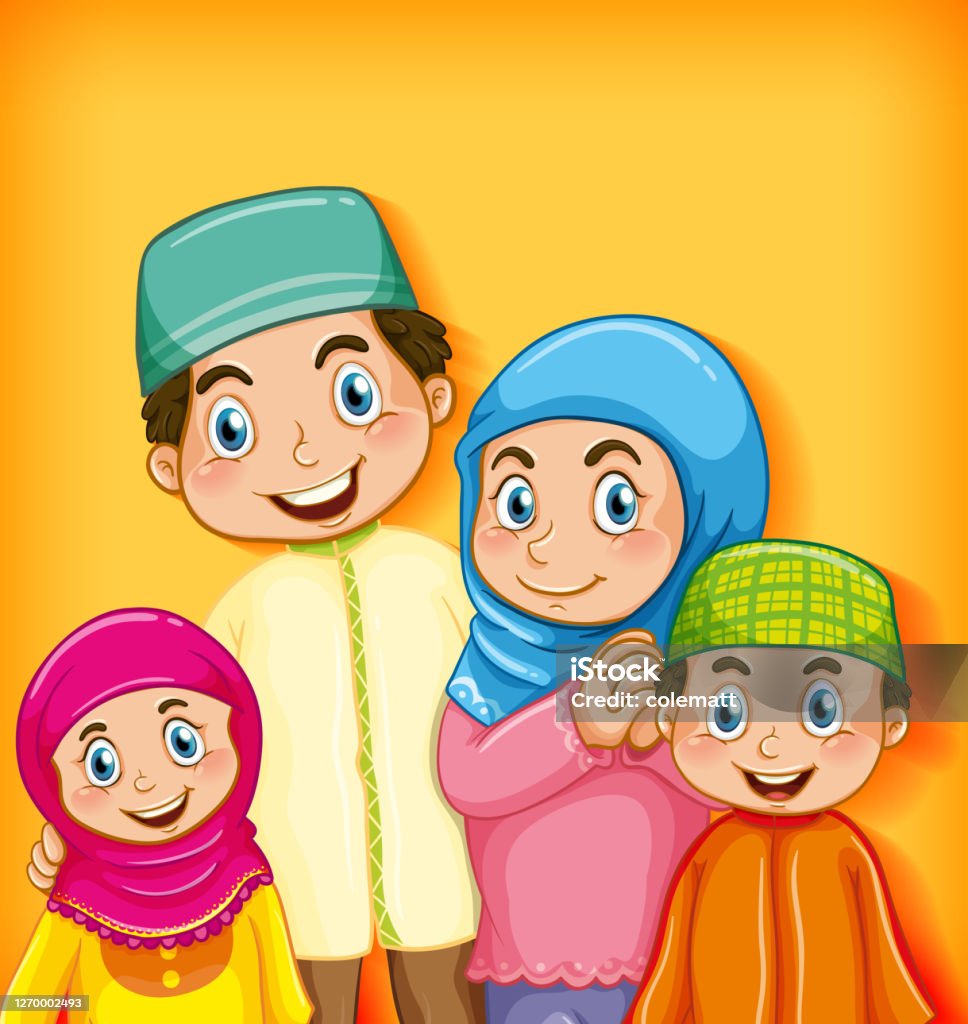 Thành Viên Gia Đình Hồi Giáo Trên Nền Gradient Màu Nhân Vật Hoạt ...