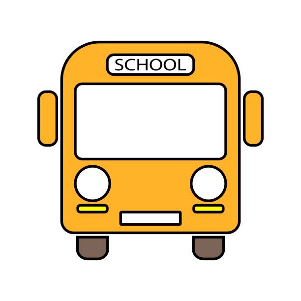 ilustraciones, imágenes clip art, dibujos animados e iconos de stock de yellow school bus outline flat icon on white. - shuttle bus vector isolated on white bus