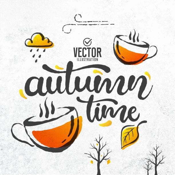 ilustraciones, imágenes clip art, dibujos animados e iconos de stock de vector de iconos de otoño/caída - tea stain