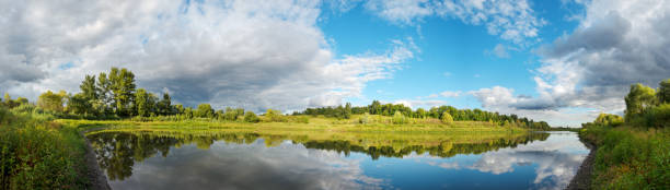 istock Panoramic view of calm lake during sunset. 1270008576
