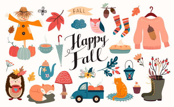 ilustrações de stock, clip art, desenhos animados e ícones de autumn elements collection with seasonal design - autumn collection