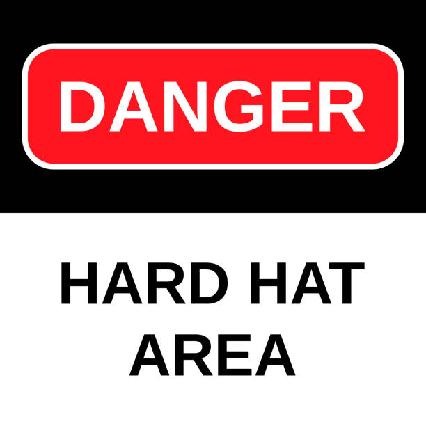 ilustrações de stock, clip art, desenhos animados e ícones de danger hard hat area sign stock illustration - hat construction site construction sign