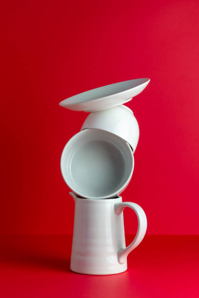 istock Composition of dishes on a red background. Creative. Concept. Product design. Mock-up. 1270014148